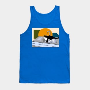 Cute Tuxedo cat Nelson playing with the water Copyright by TeAnne Tank Top